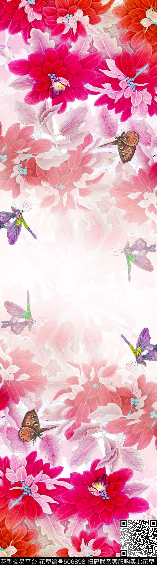 中国风国画花卉围巾数码印花华亿平台下载（图片编号: 506898） - 瓦栏（Walan）