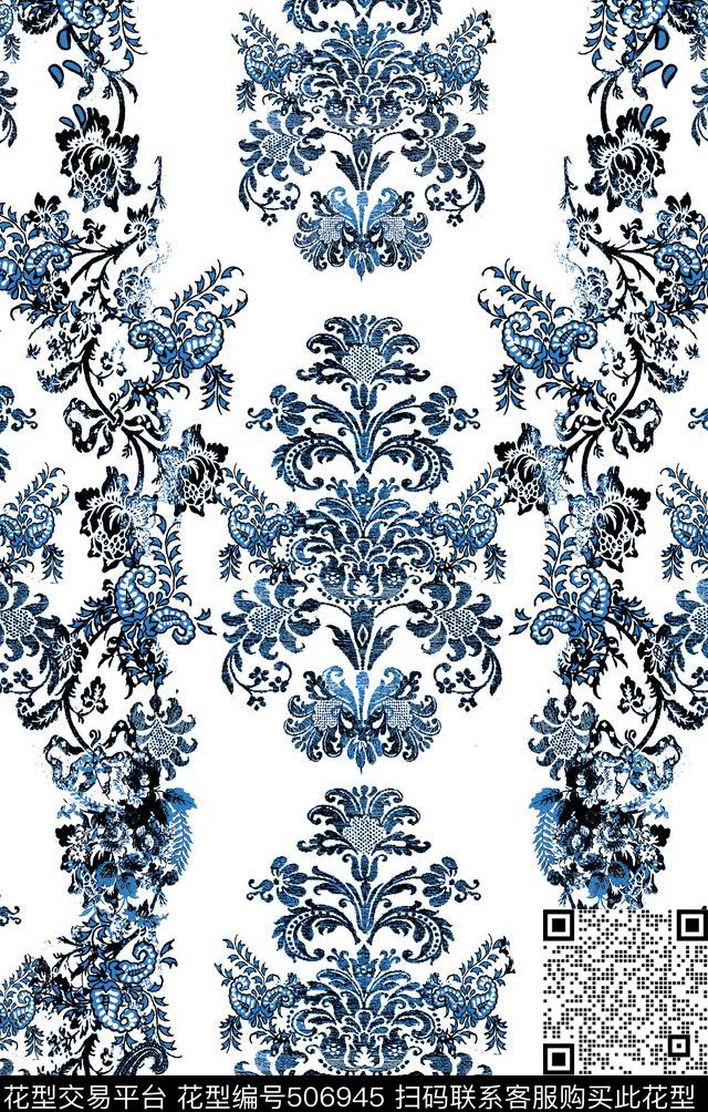 藤蔓花卉中国风传统印花华亿平台下载（图片编号: 506945） - 瓦栏（Walan）