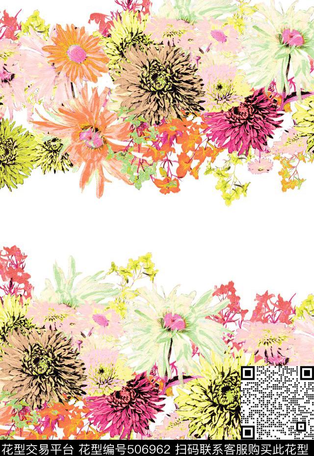原创花卉优雅数码印花华亿平台下载（图片编号: 506962） - 瓦栏（Walan）