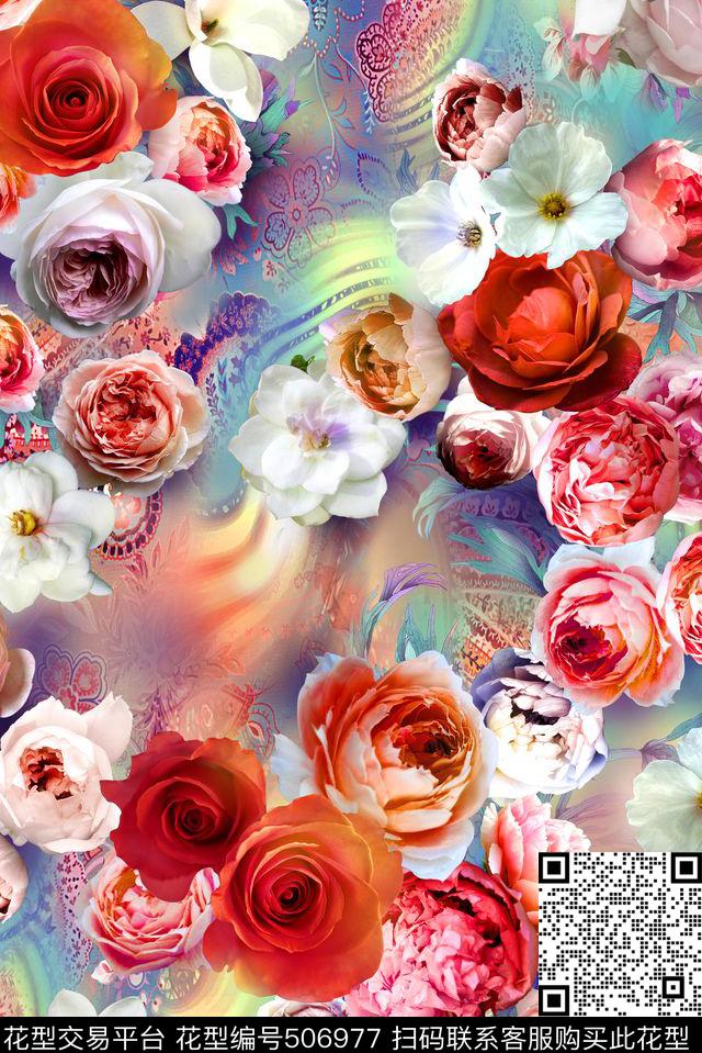 满底花卉立体数码印花华亿平台下载（图片编号: 506977） - 瓦栏（Walan）