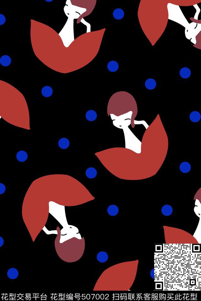 卡通女孩点子传统印花华亿平台下载（图片编号: 507002） - 瓦栏（Walan）