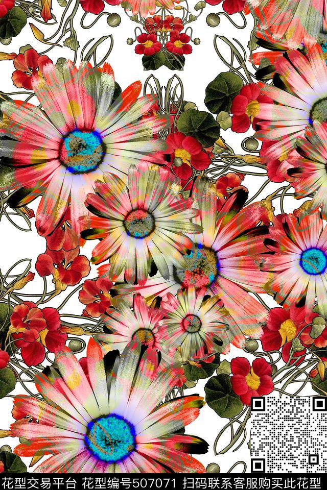 菊花清新自然欧美风休闲田园民族风数码印花华亿平台下载（图片编号: 507071） - 瓦栏（Walan）