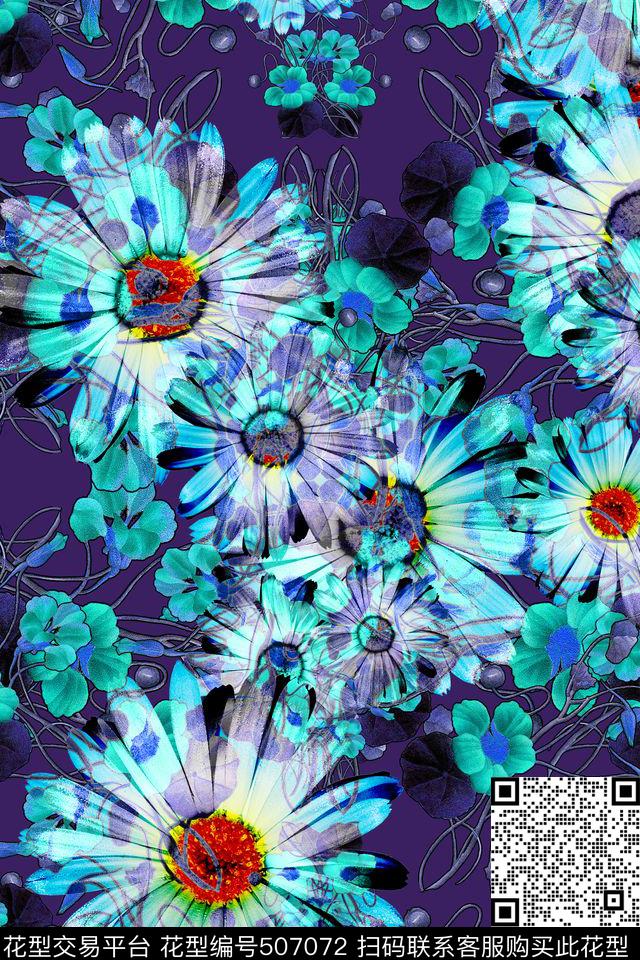 菊花清新自然田园民族风欧美风休闲数码印花华亿平台下载（图片编号: 507072） - 瓦栏（Walan）