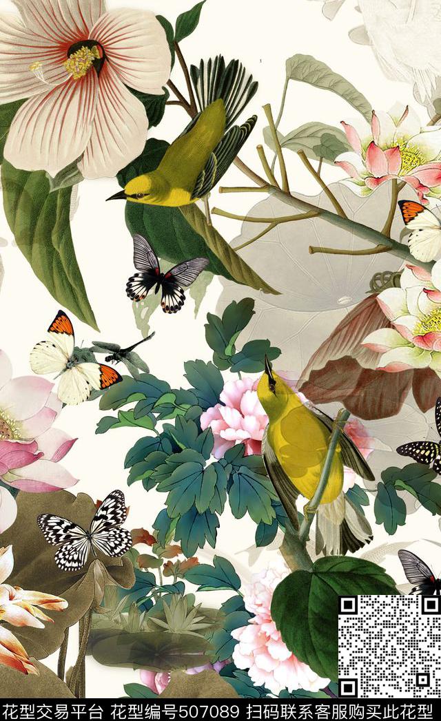 潮流时尚定位中国风花卉数码印花数码印花华亿平台下载（图片编号: 507089） - 瓦栏（Walan）