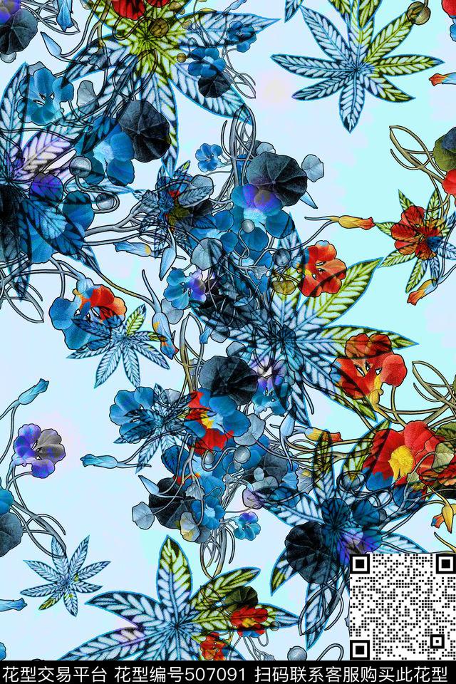 田园风花卉衬衣连衣裙数码印花华亿平台下载（图片编号: 507091） - 瓦栏（Walan）