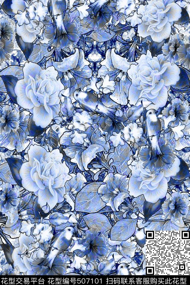 抽象花卉复古休闲怀旧欧式宫廷风数码印花华亿平台下载（图片编号: 507101） - 瓦栏（Walan）