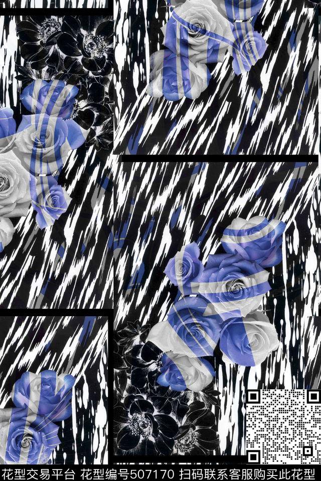 休闲时尚抽象复古几何花卉服装面料华亿平台数码印花华亿平台下载（图片编号: 507170） - 瓦栏（Walan）