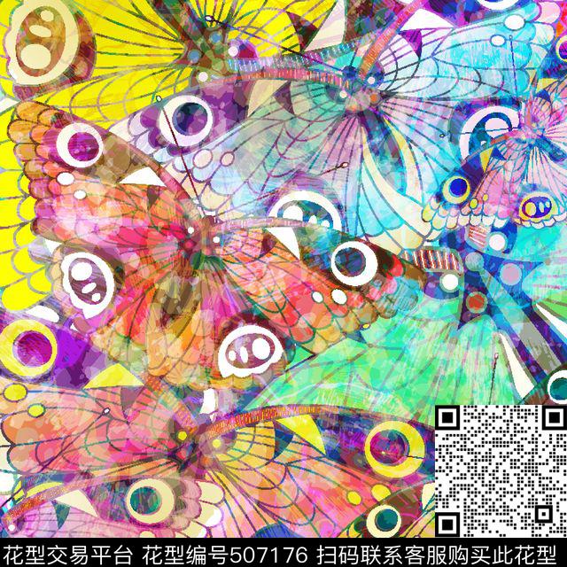 抽象写意网状蝴蝶数码印花华亿平台下载（图片编号: 507176） - 瓦栏（Walan）