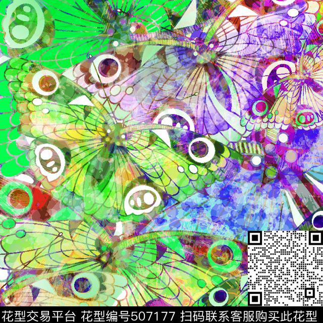 抽象写意网状蝴蝶数码印花华亿平台下载（图片编号: 507177） - 瓦栏（Walan）