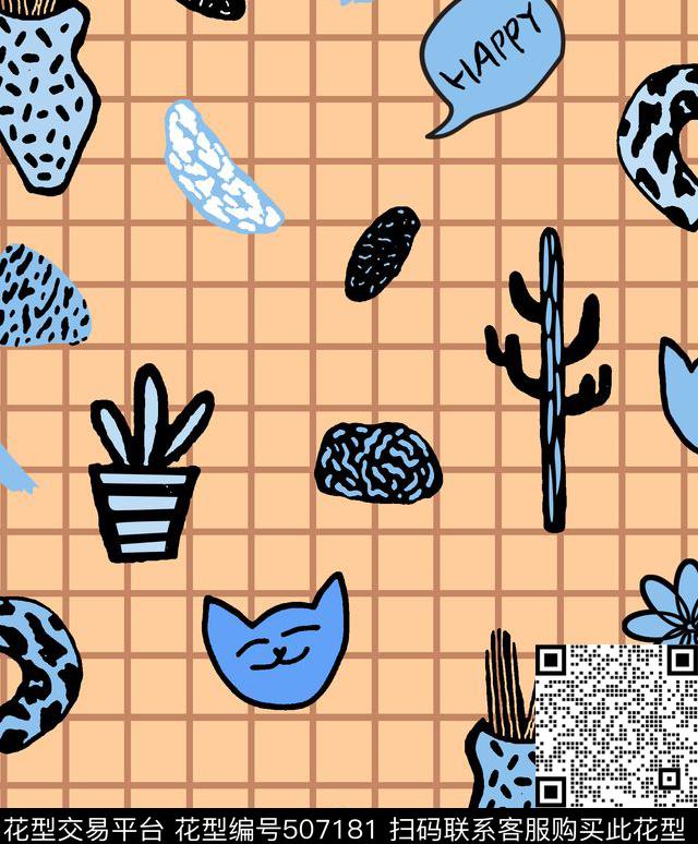 动物格纹格子传统印花华亿平台下载（图片编号: 507181） - 瓦栏（Walan）