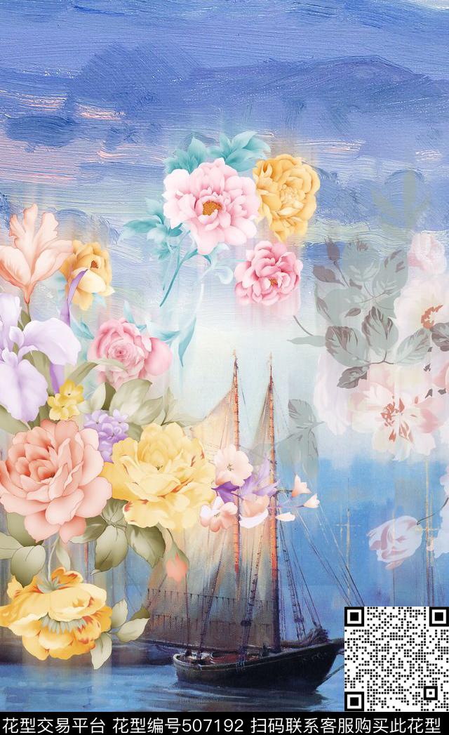 潮流时尚秋冬定位手绘花卉数码印花华亿平台下载（图片编号: 507192） - 瓦栏（Walan）