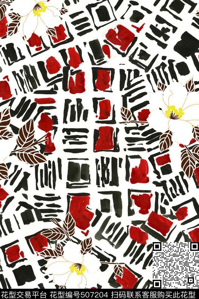 花卉水彩几何休闲风数码印花华亿平台下载（图片编号: 507204） - 瓦栏（Walan）