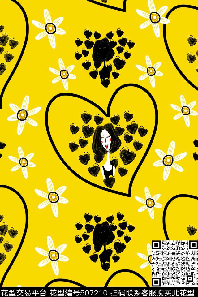 趣味绘画手绘心形元素数码印花华亿平台下载（图片编号: 507210） - 瓦栏（Walan）