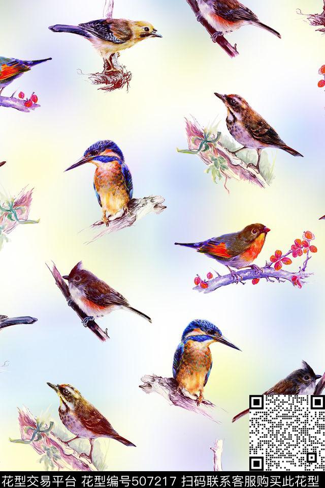 鸟动物渐变数码印花华亿平台下载（图片编号: 507217） - 瓦栏（Walan）