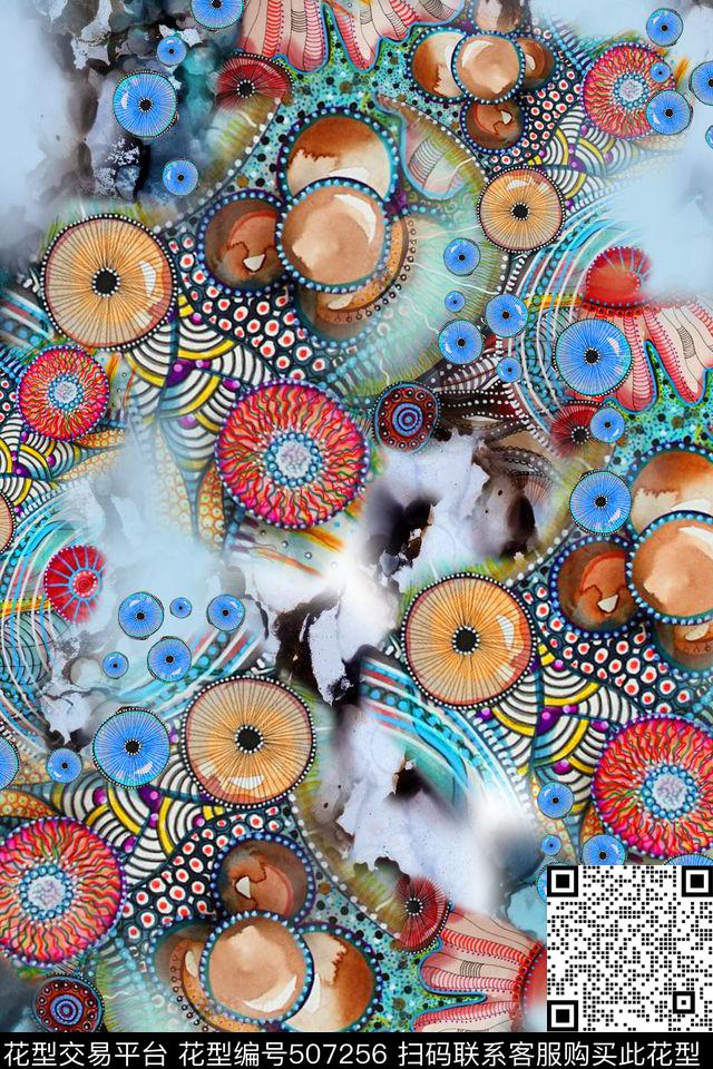 抽象圈圈数码数码印花华亿平台下载（图片编号: 507256） - 瓦栏（Walan）