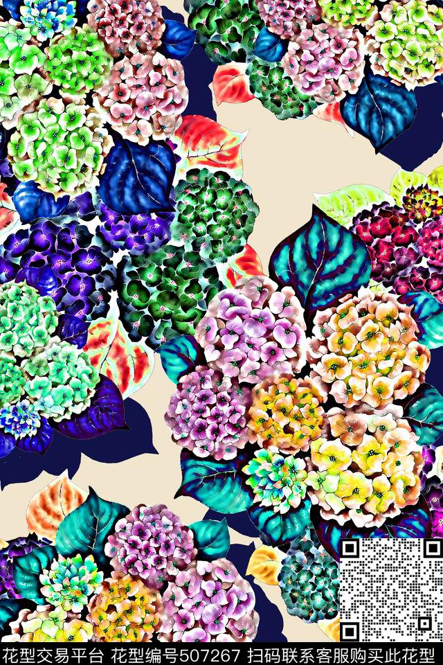花卉绣球花时尚数码印花华亿平台下载（图片编号: 507267） - 瓦栏（Walan）