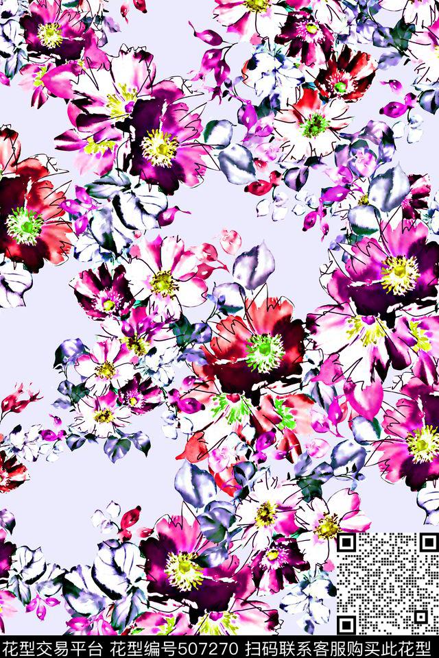 花卉手绘小花时尚数码印花华亿平台下载（图片编号: 507270） - 瓦栏（Walan）