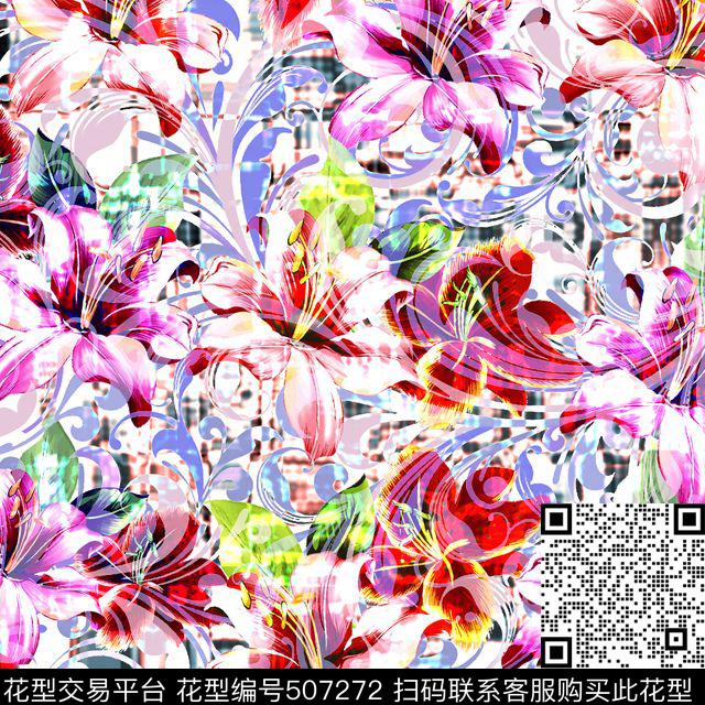 欧美风格梦幻花潮流数码印花华亿平台下载（图片编号: 507272） - 瓦栏（Walan）