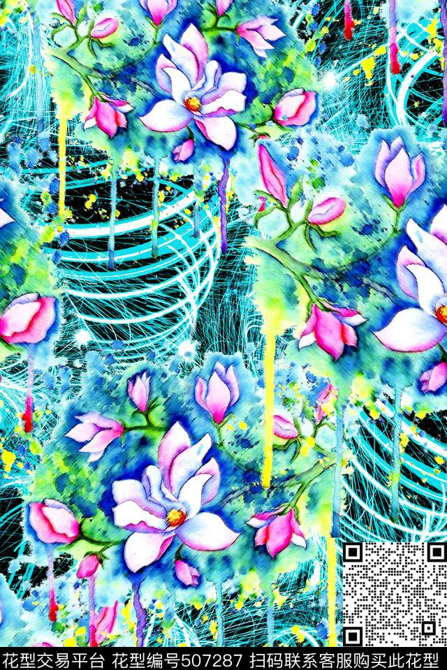 多彩抽象水彩数码印花华亿平台下载（图片编号: 507287） - 瓦栏（Walan）
