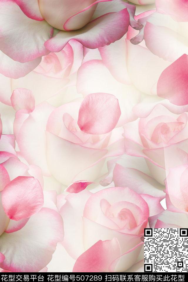 流行时尚清新玫瑰数码印花华亿平台下载（图片编号: 507289） - 瓦栏（Walan）