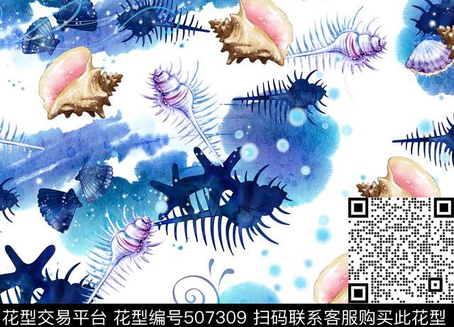 海底生物贝壳螺丝数码印花华亿平台下载（图片编号: 507309） - 瓦栏（Walan）