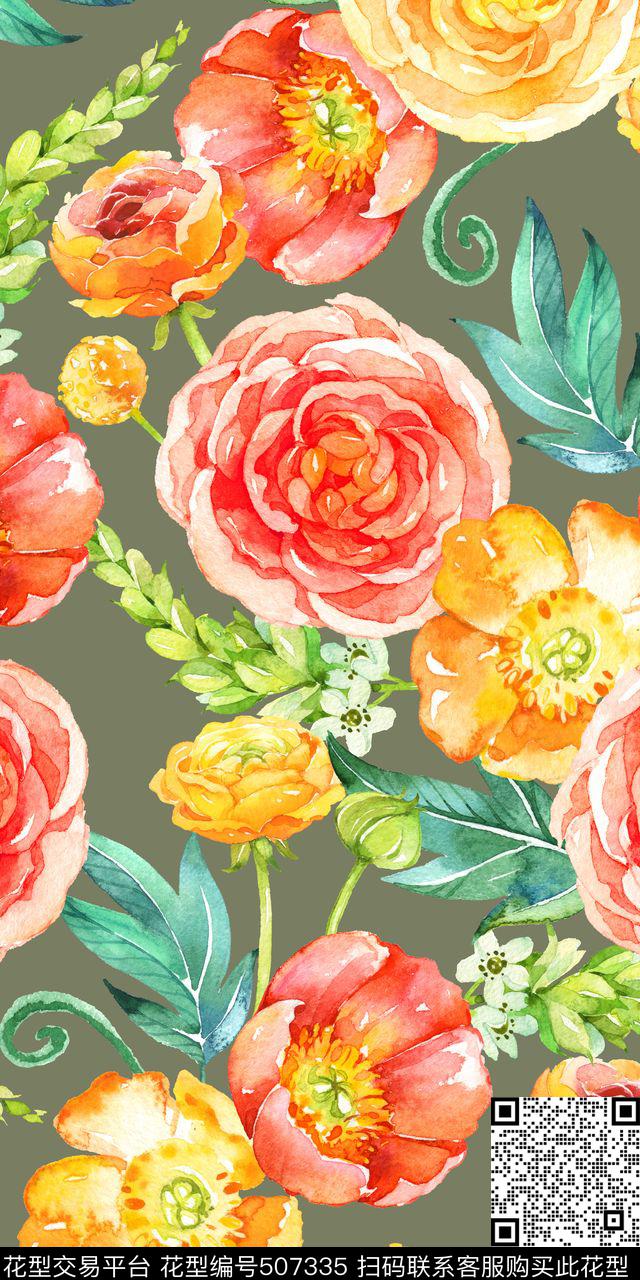超大花卉花卉家纺传统印花华亿平台下载（图片编号: 507335） - 瓦栏（Walan）