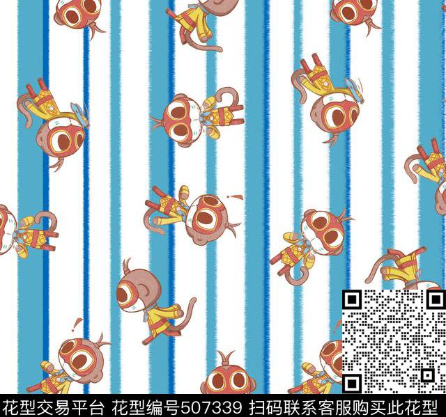 大圣卡通条纹数码印花华亿平台下载（图片编号: 507339） - 瓦栏（Walan）