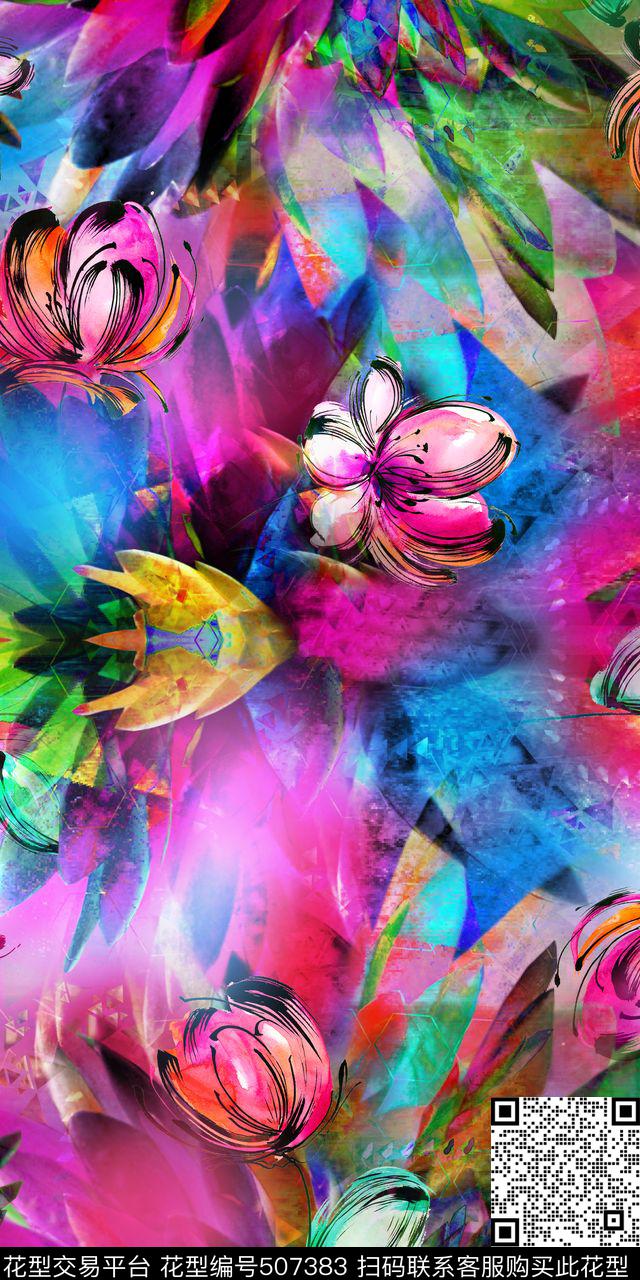 抽象肌理花卉羽毛数码印花华亿平台下载（图片编号: 507383） - 瓦栏（Walan）