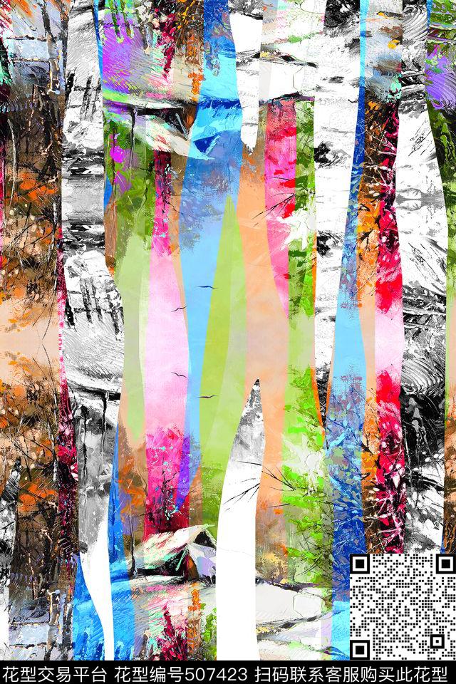 中国风风景照彩条数码印花华亿平台下载（图片编号: 507423） - 瓦栏（Walan）