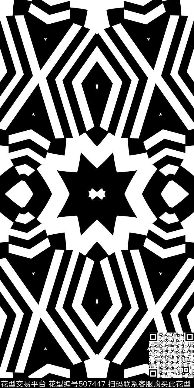 黑白几何条纹传统印花华亿平台下载（图片编号: 507447） - 瓦栏（Walan）