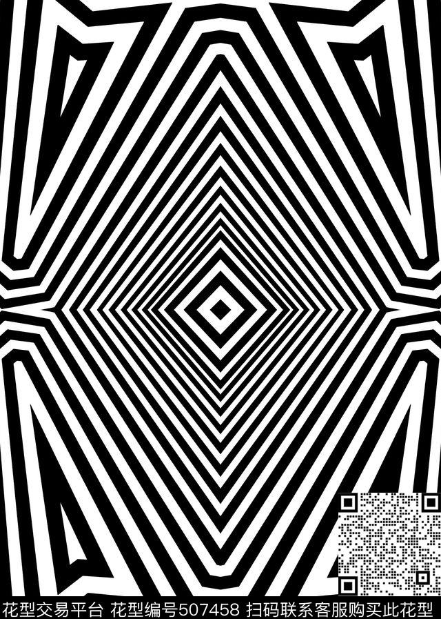 黑白几何条纹传统印花华亿平台下载（图片编号: 507458） - 瓦栏（Walan）