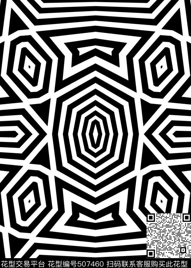 黑白几何条纹传统印花华亿平台下载（图片编号: 507460） - 瓦栏（Walan）