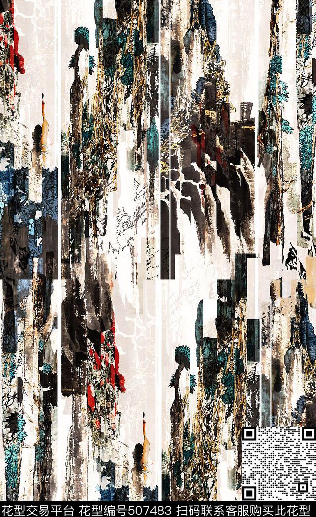 潮流时尚个性时尚中国风水墨画数码印花华亿平台下载（图片编号: 507483） - 瓦栏（Walan）