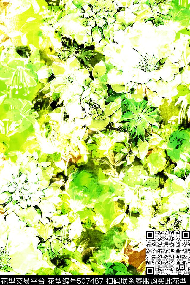 抽象唯美花卉女士夏装连衣裙数码印花华亿平台下载（图片编号: 507487） - 瓦栏（Walan）