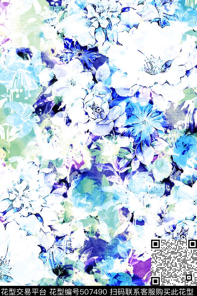 抽象唯美花卉女士夏装连衣裙数码印花华亿平台下载（图片编号: 507490） - 瓦栏（Walan）