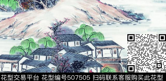 中国风山水人物数码印花华亿平台下载（图片编号: 507505） - 瓦栏（Walan）