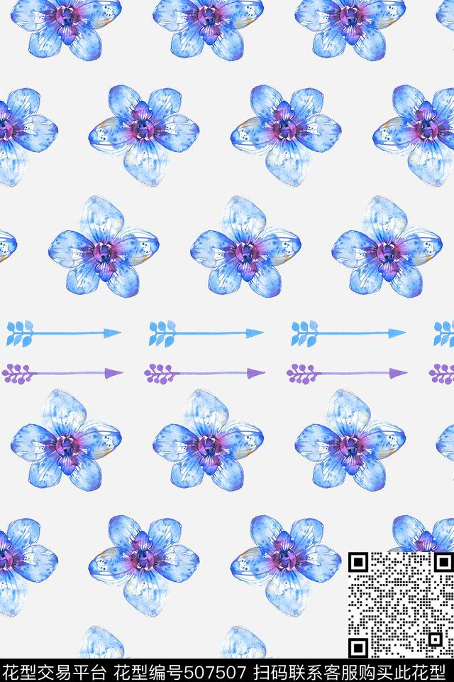 花卉蝴蝶兰水彩传统印花华亿平台下载（图片编号: 507507） - 瓦栏（Walan）