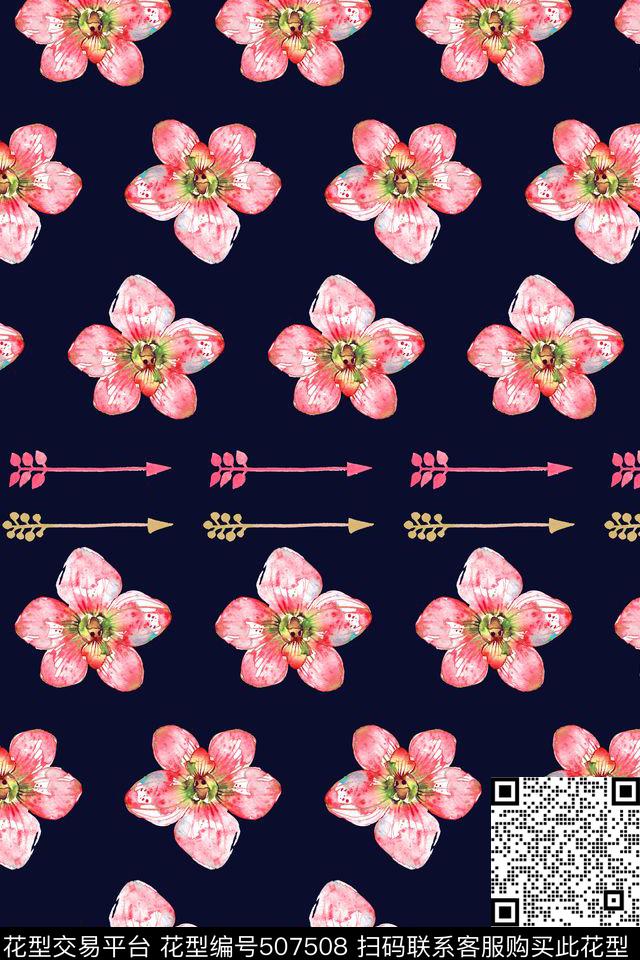 花卉蝴蝶兰水彩传统印花华亿平台下载（图片编号: 507508） - 瓦栏（Walan）