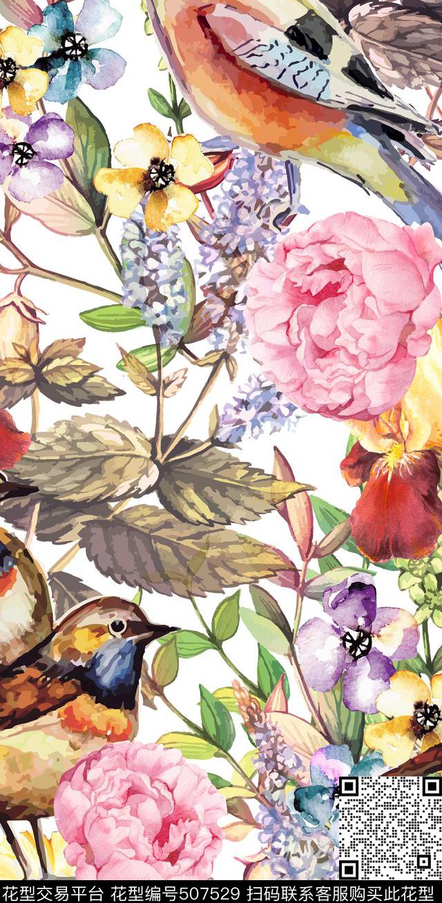 鸟花田园数码印花华亿平台下载（图片编号: 507529） - 瓦栏（Walan）