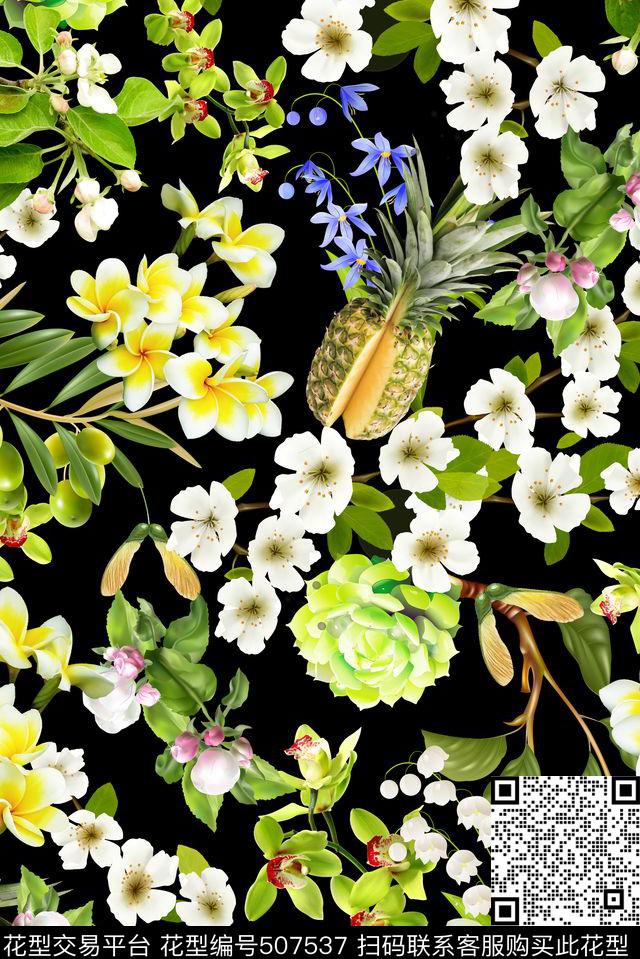 花瓣乱花花鸟数码印花华亿平台下载（图片编号: 507537） - 瓦栏（Walan）