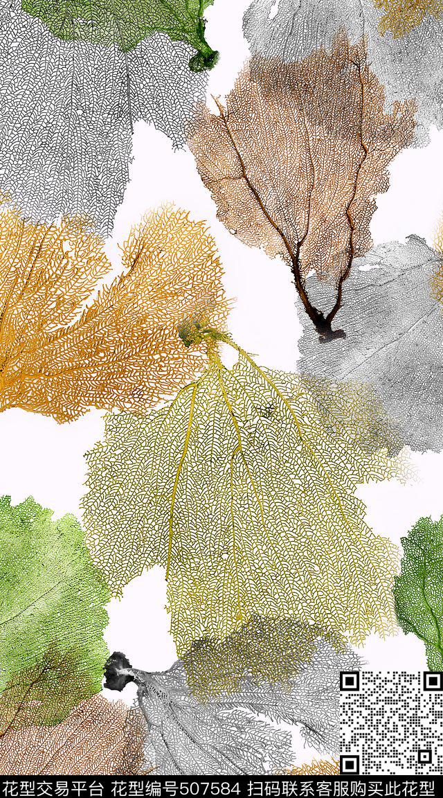 创意树叶茎叶数码印花华亿平台下载（图片编号: 507584） - 瓦栏（Walan）