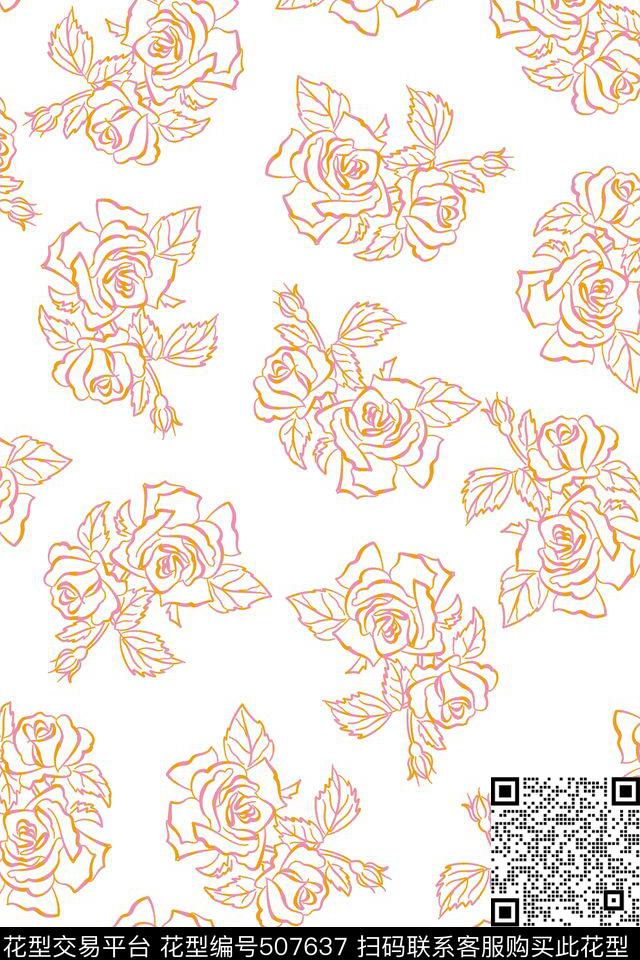 传统印花花卉线条花卉传统印花华亿平台下载（图片编号: 507637） - 瓦栏（Walan）