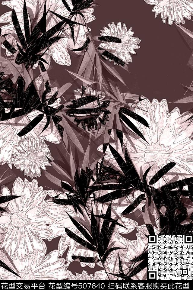 旗袍连衣裙女子花卉高风亮节中国风数码印花华亿平台下载（图片编号: 507640） - 瓦栏（Walan）