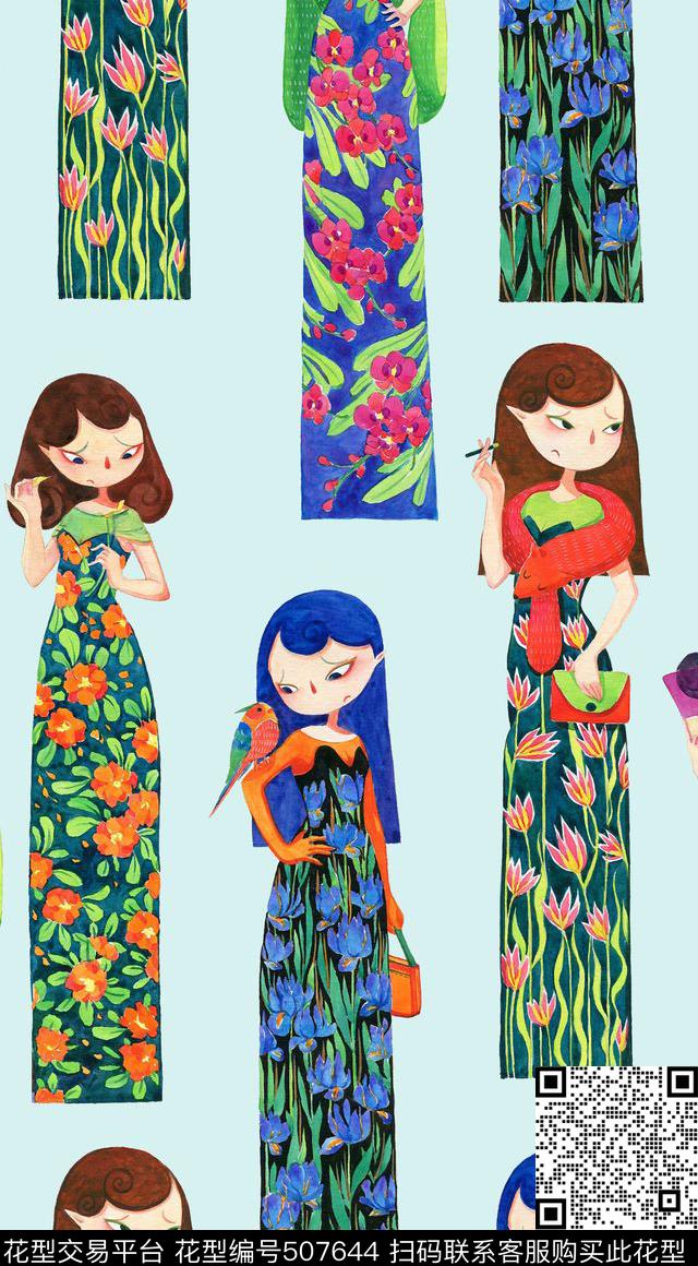 傲娇的小公举花裙花卉数码印花华亿平台下载（图片编号: 507644） - 瓦栏（Walan）