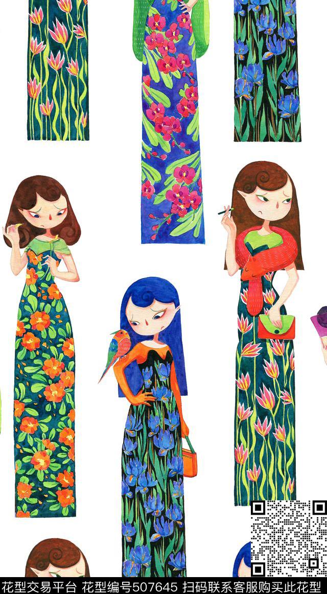 傲娇的小公举花裙花卉数码印花华亿平台下载（图片编号: 507645） - 瓦栏（Walan）
