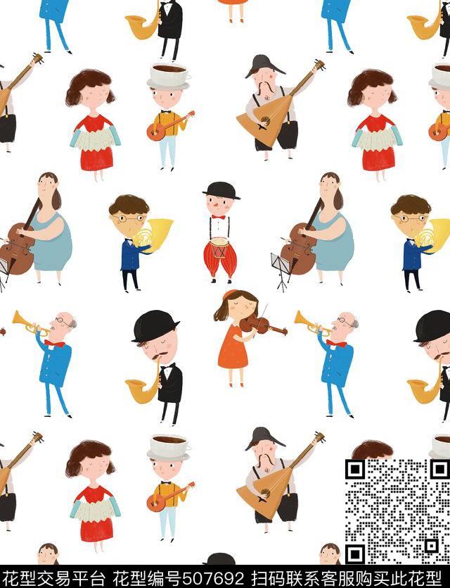 卡通乐器人物数码印花华亿平台下载（图片编号: 507692） - 瓦栏（Walan）