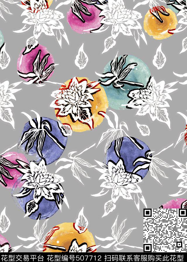 经典时尚简约花卉圆形肌理底纹橙色底色数码印花华亿平台下载（图片编号: 507712） - 瓦栏（Walan）