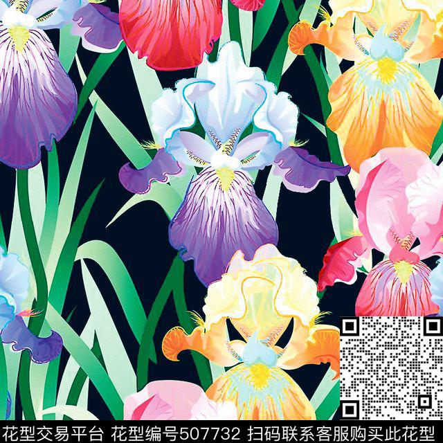 原创花卉优雅数码印花华亿平台下载（图片编号: 507732） - 瓦栏（Walan）