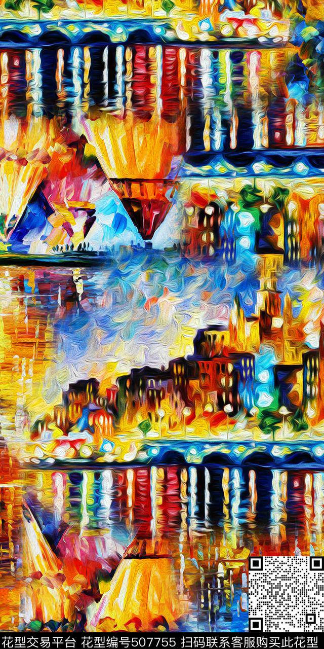 大牌手绘抽象油画风景数码印花华亿平台下载（图片编号: 507755） - 瓦栏（Walan）