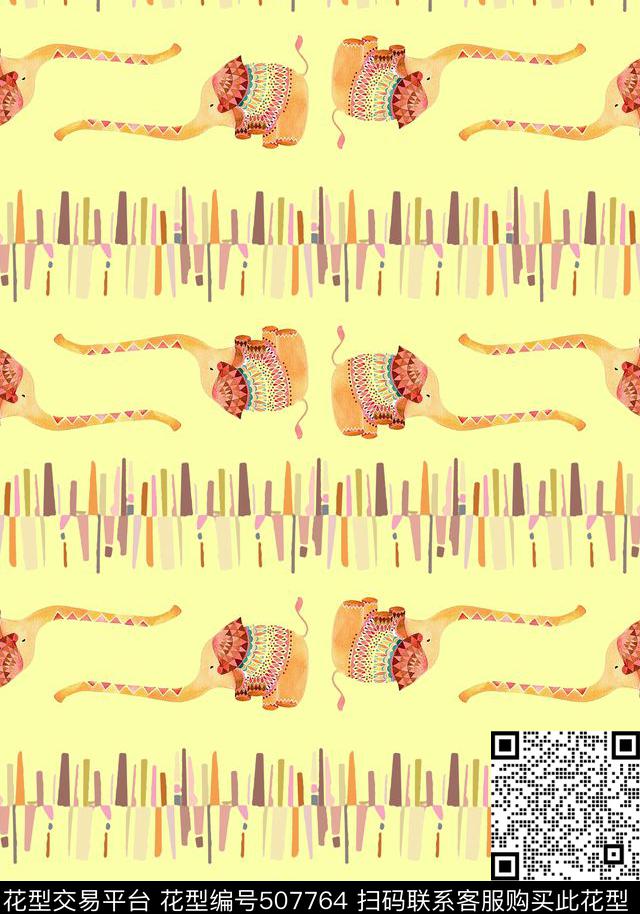 复古条纹大象数码印花华亿平台下载（图片编号: 507764） - 瓦栏（Walan）